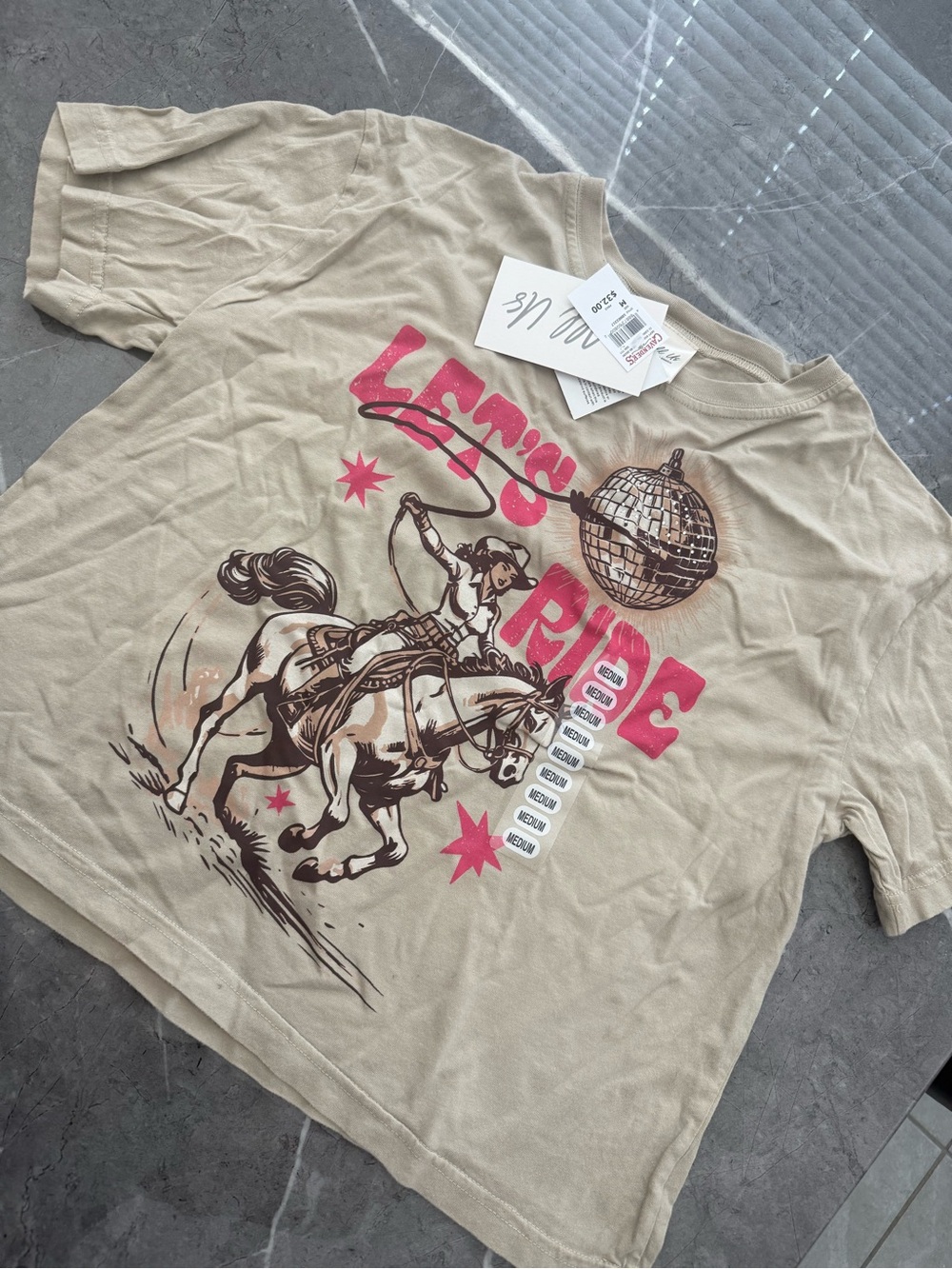 Let’s Ride Short Sleeve Graphic Tee - Beige/Pink